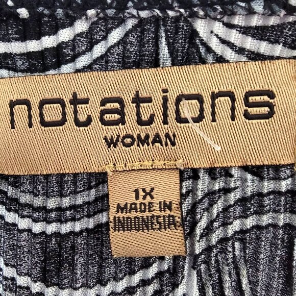 Notations Womens Top Sz 1X Faux Wrap Front Micro Accordion fabric Black & White - Picture 3 of 12